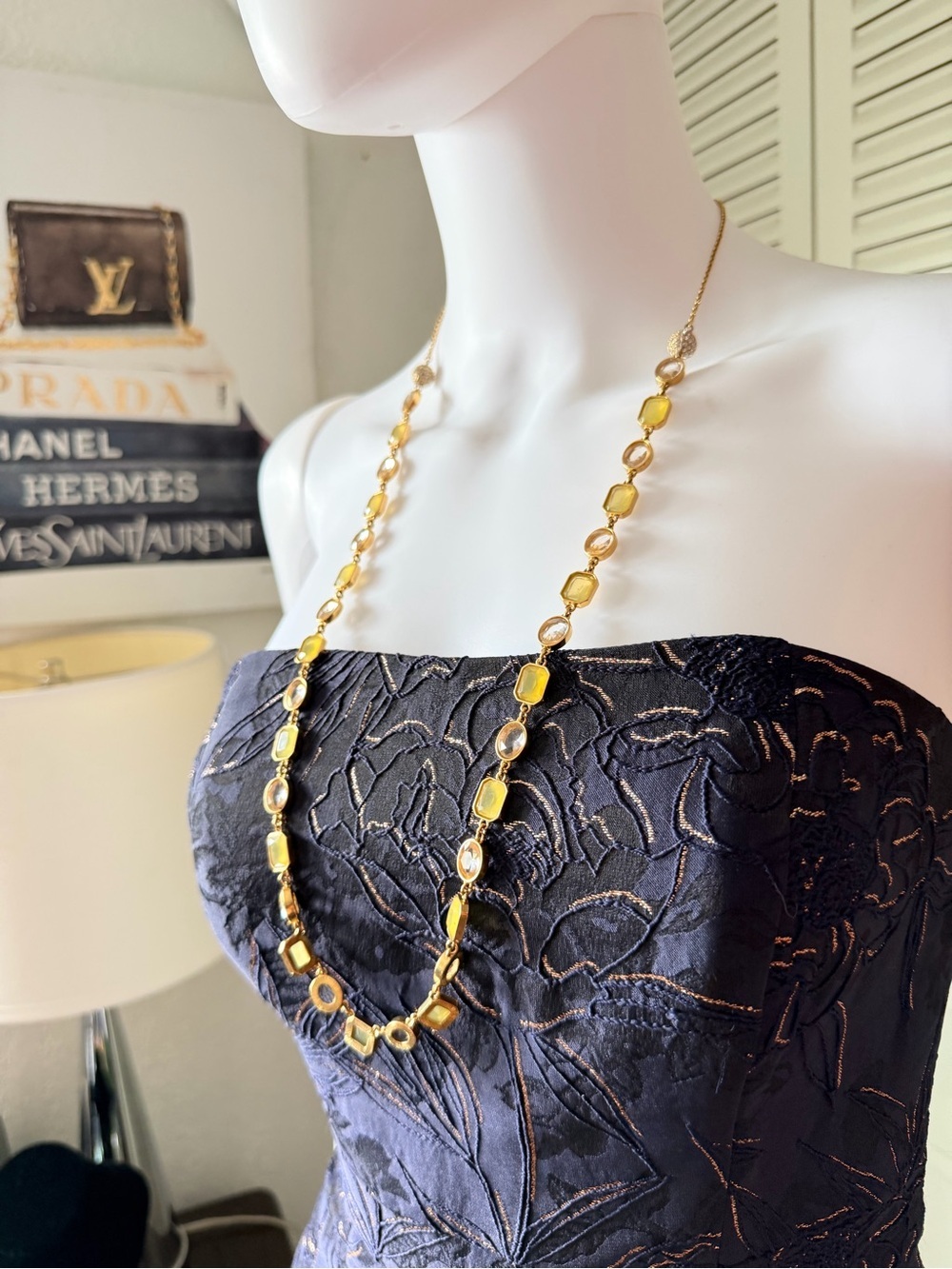 Gold-Tone‎ Gem Link Long Necklace - Unbranded